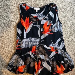 Floral Sleeveless Top - Black and Orange